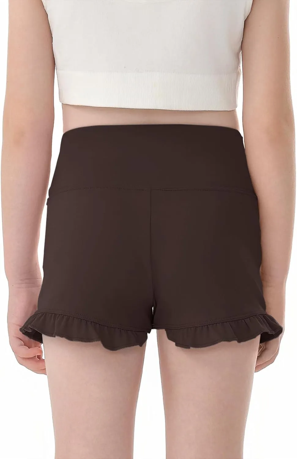 Haloumoning Girls Athletic Ruffle High Waisted Yoga Dance Gymnastics Shorts 5-14Y