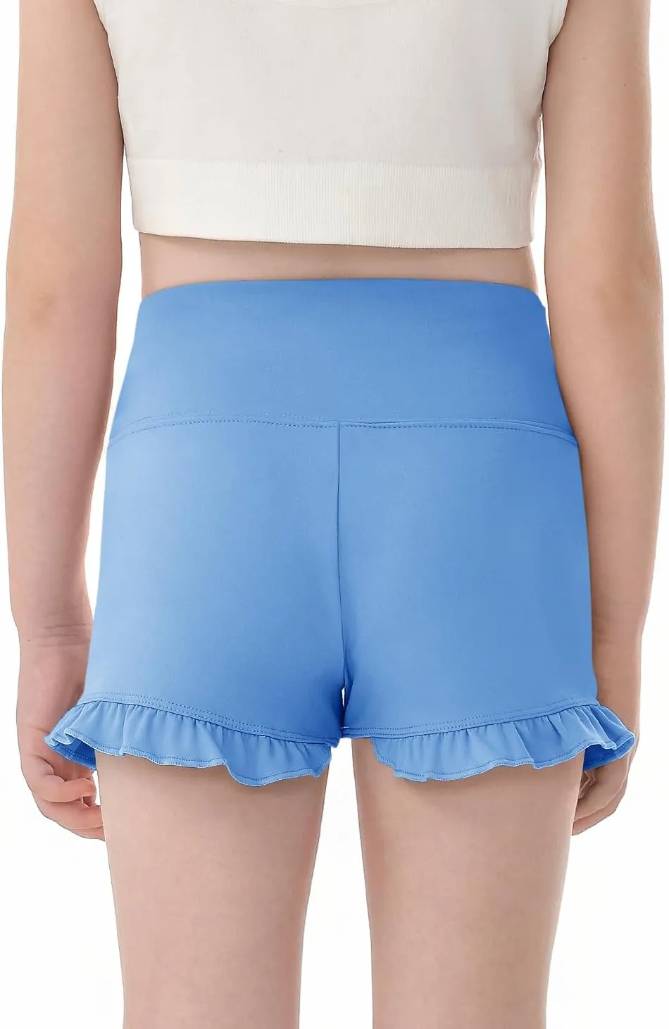 Haloumoning Girls Athletic Ruffle High Waisted Yoga Dance Gymnastics Shorts 5-14Y