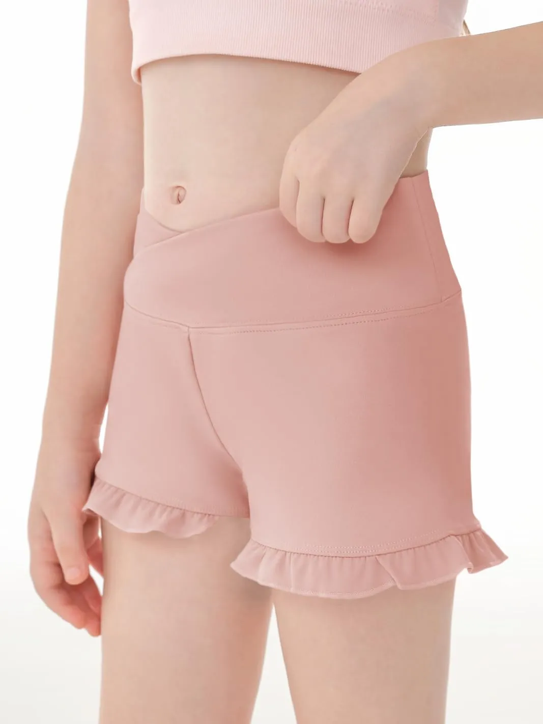 Haloumoning Girls Athletic Ruffle High Waisted Yoga Dance Gymnastics Shorts 5-14Y