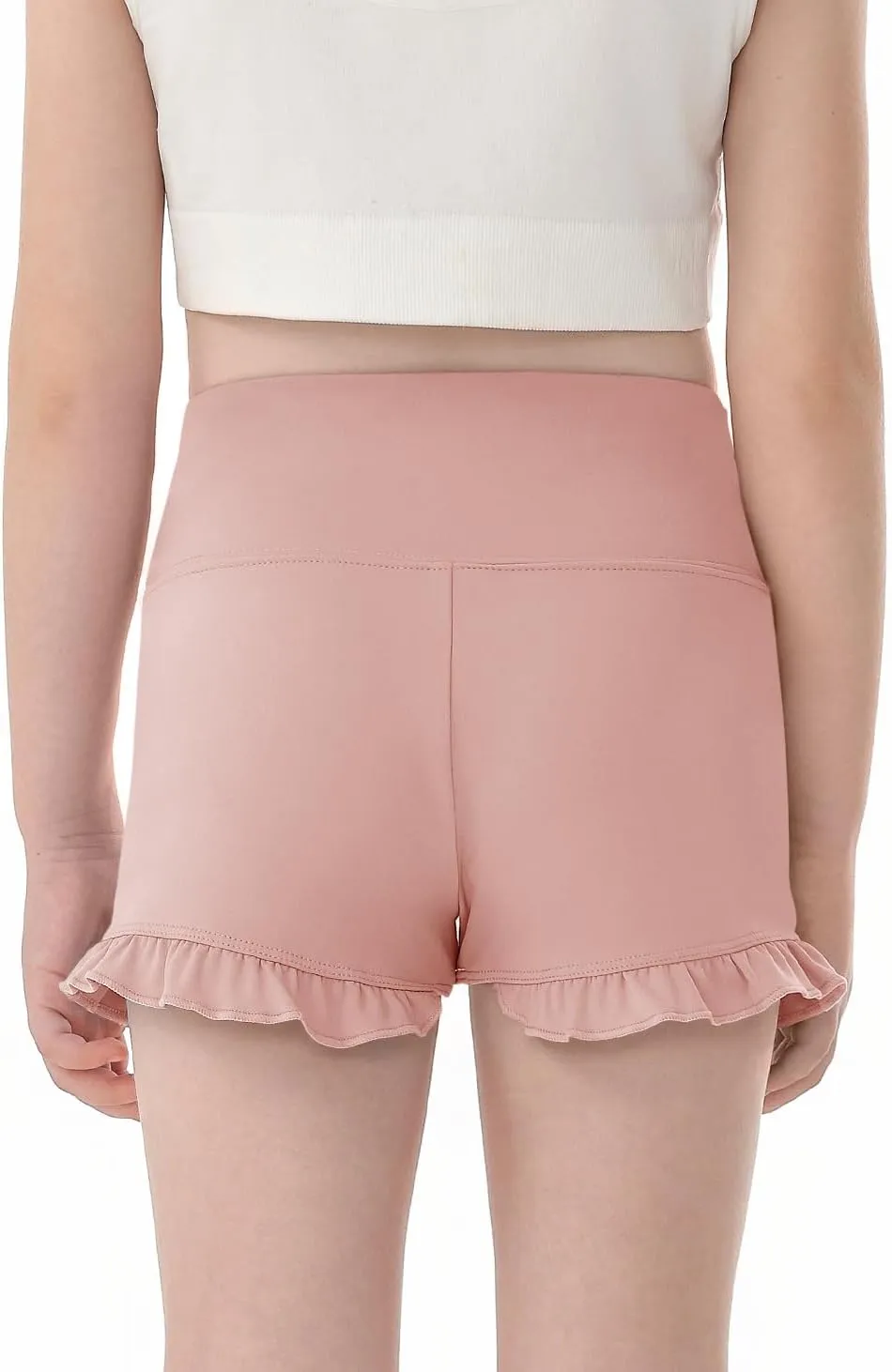 Haloumoning Girls Athletic Ruffle High Waisted Yoga Dance Gymnastics Shorts 5-14Y