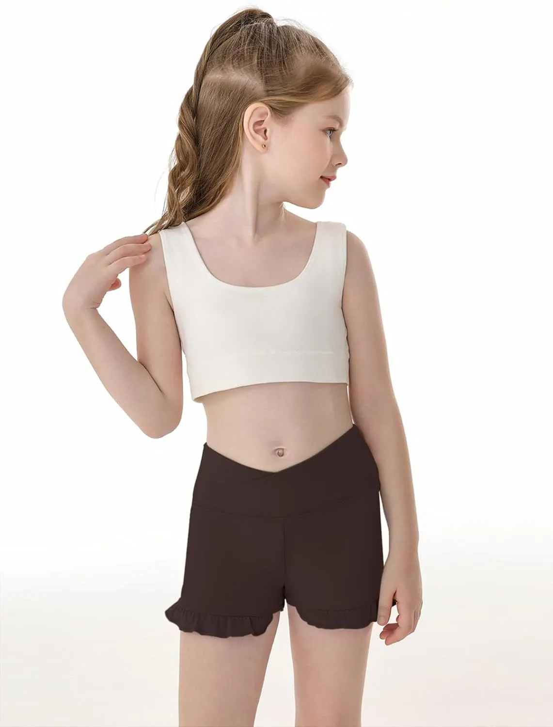 Haloumoning Girls Athletic Ruffle High Waisted Yoga Dance Gymnastics Shorts 5-14Y