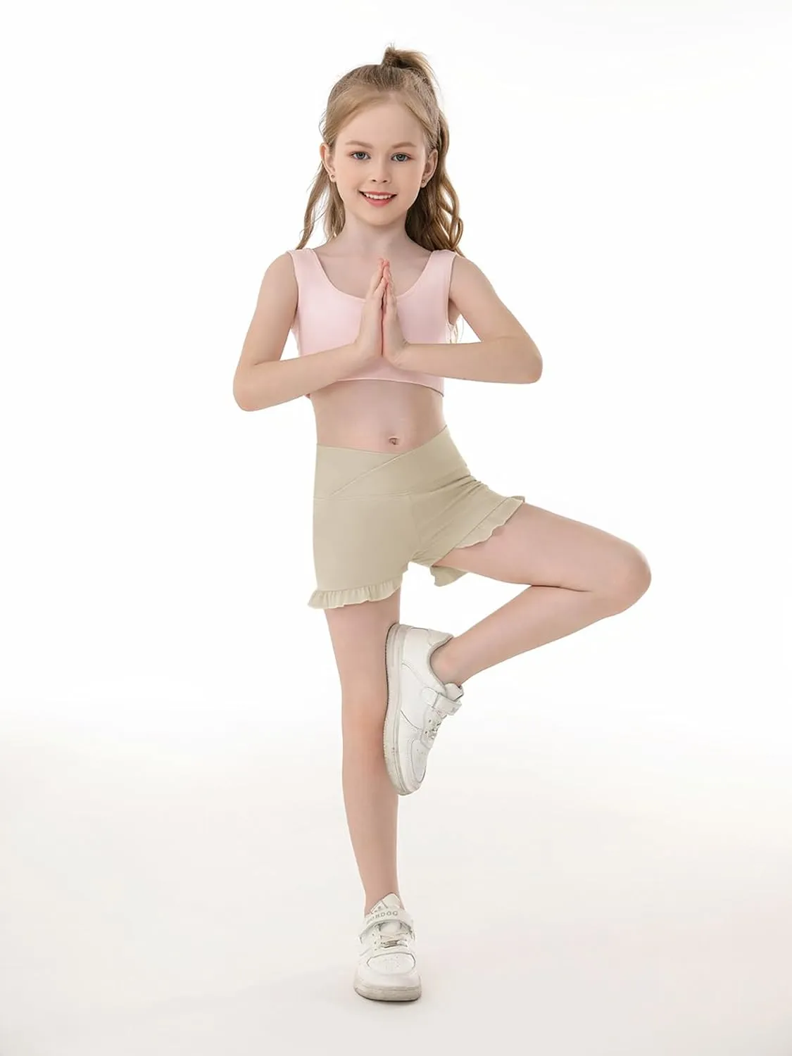 Haloumoning Girls Athletic Ruffle High Waisted Yoga Dance Gymnastics Shorts 5-14Y
