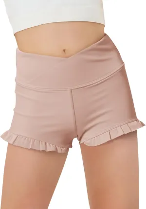 Haloumoning Girls Athletic Ruffle High Waisted Yoga Dance Gymnastics Shorts 5-14Y