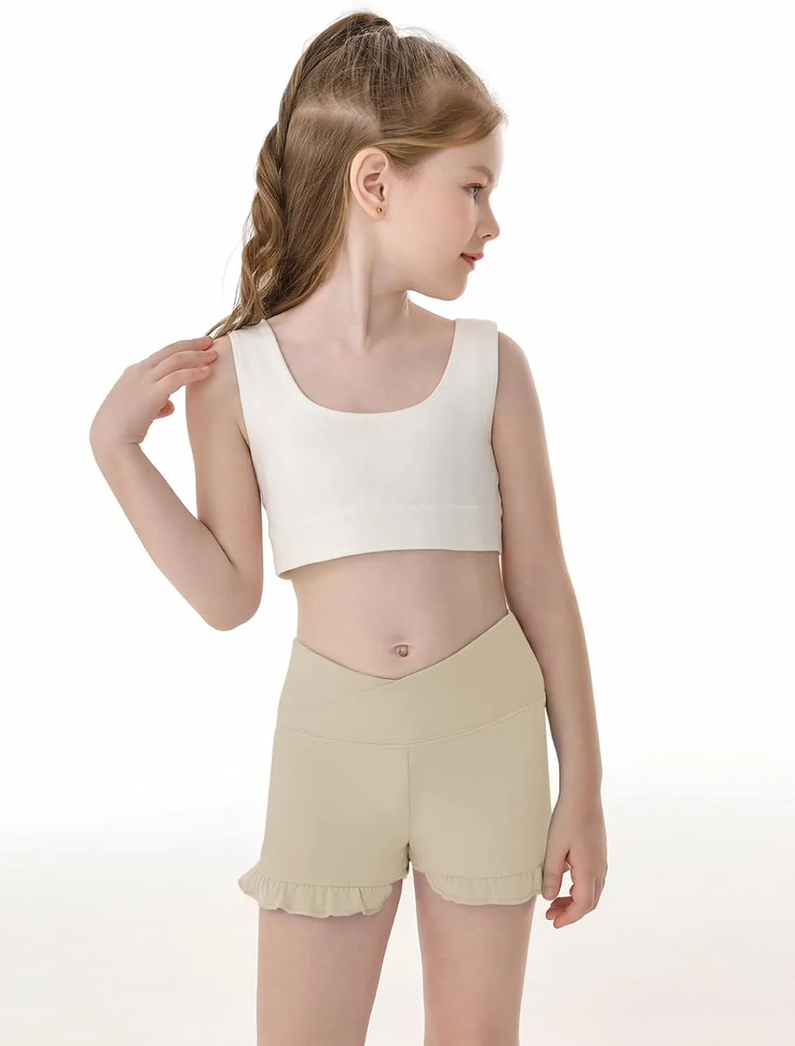 Haloumoning Girls Athletic Ruffle High Waisted Yoga Dance Gymnastics Shorts 5-14Y