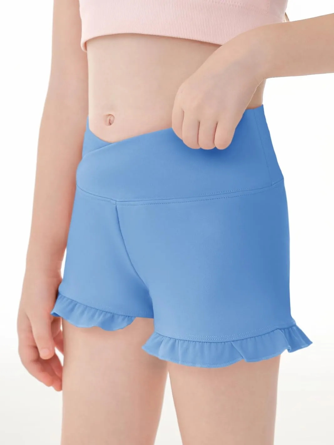 Haloumoning Girls Athletic Ruffle High Waisted Yoga Dance Gymnastics Shorts 5-14Y