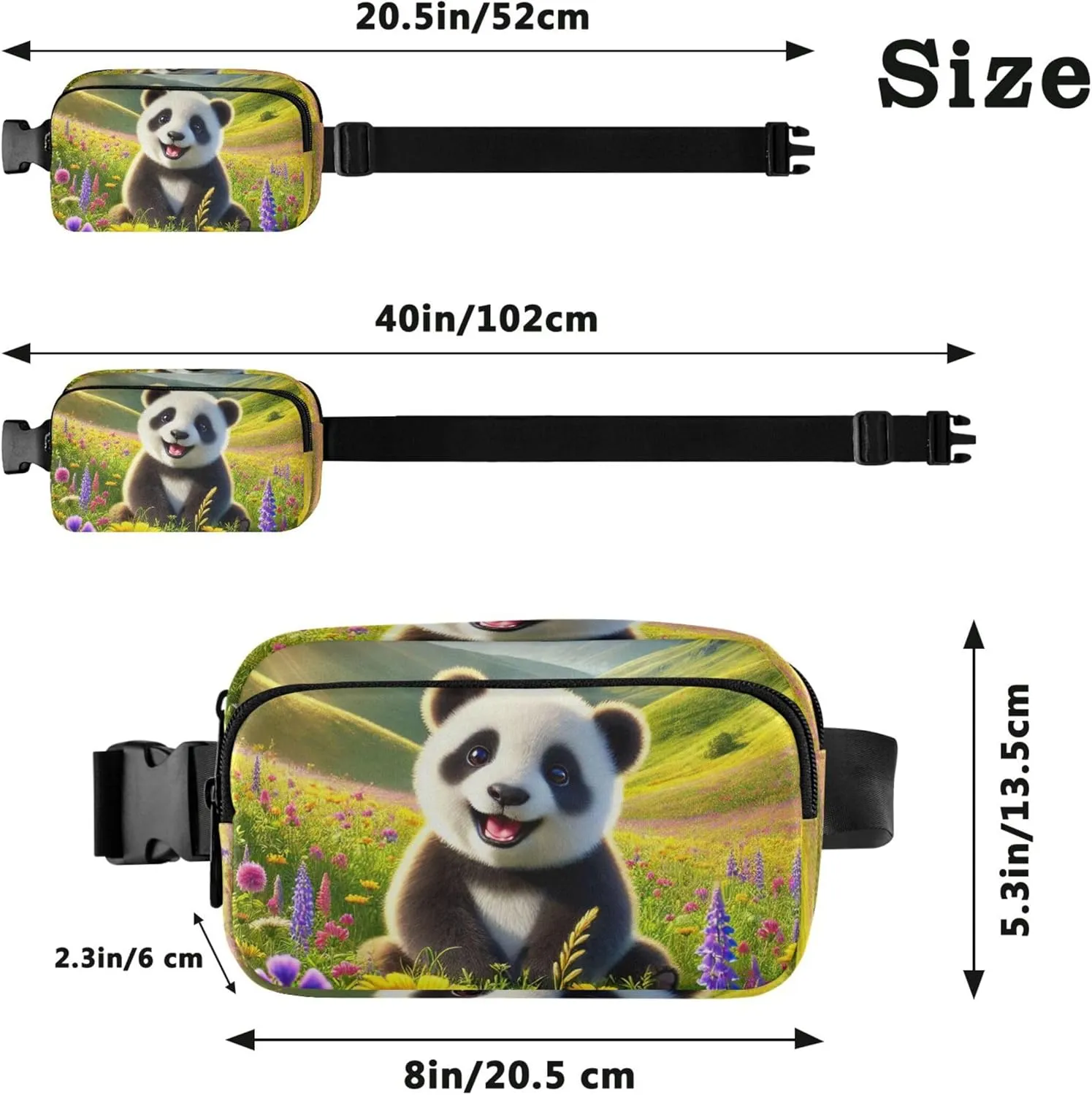 Happy Panda Wildflower Meadow Fanny Packs Women Waterproof Belt Bags Hip Pack Funky Waist Pouch for Women