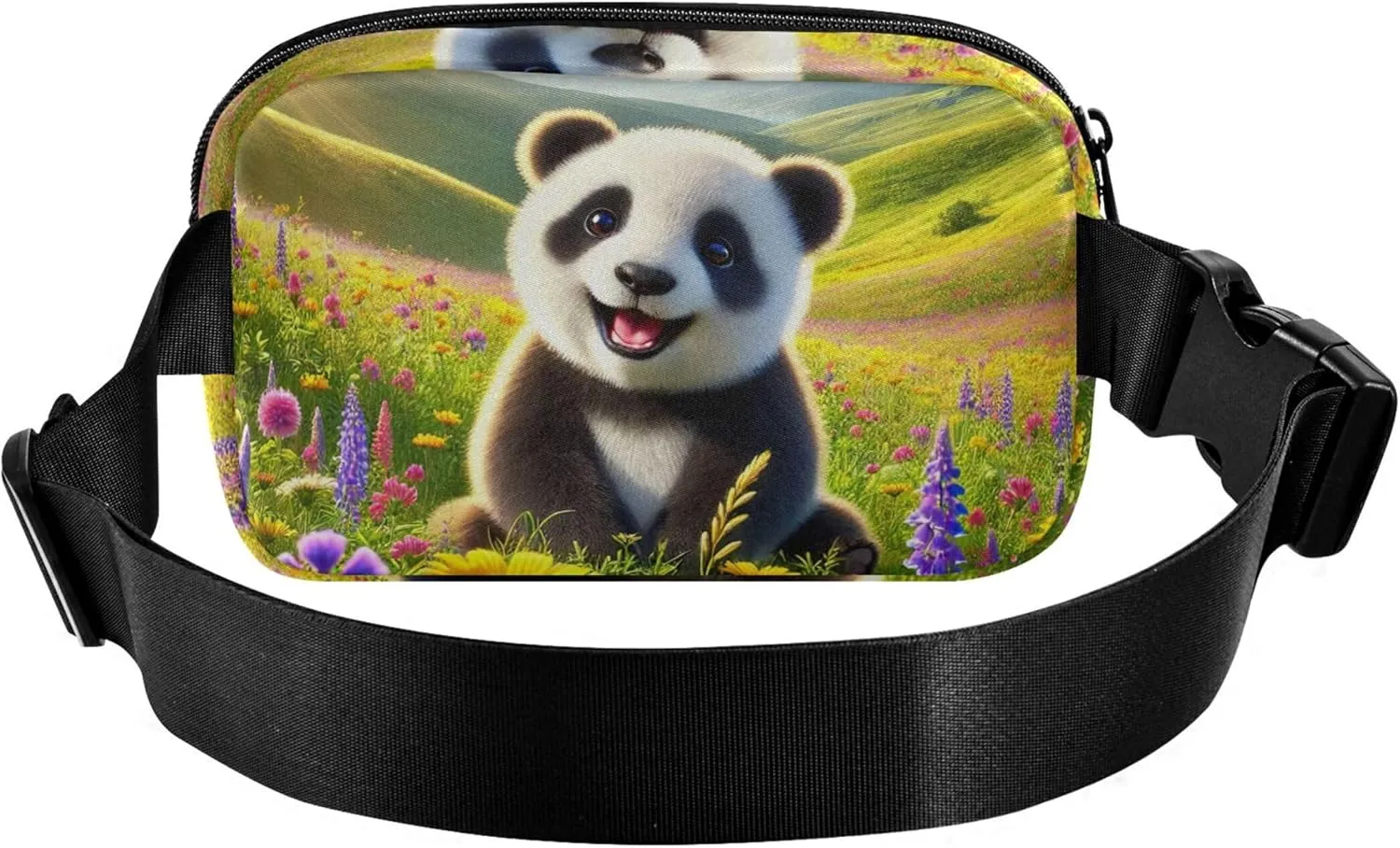 Happy Panda Wildflower Meadow Fanny Packs Women Waterproof Belt Bags Hip Pack Funky Waist Pouch for Women