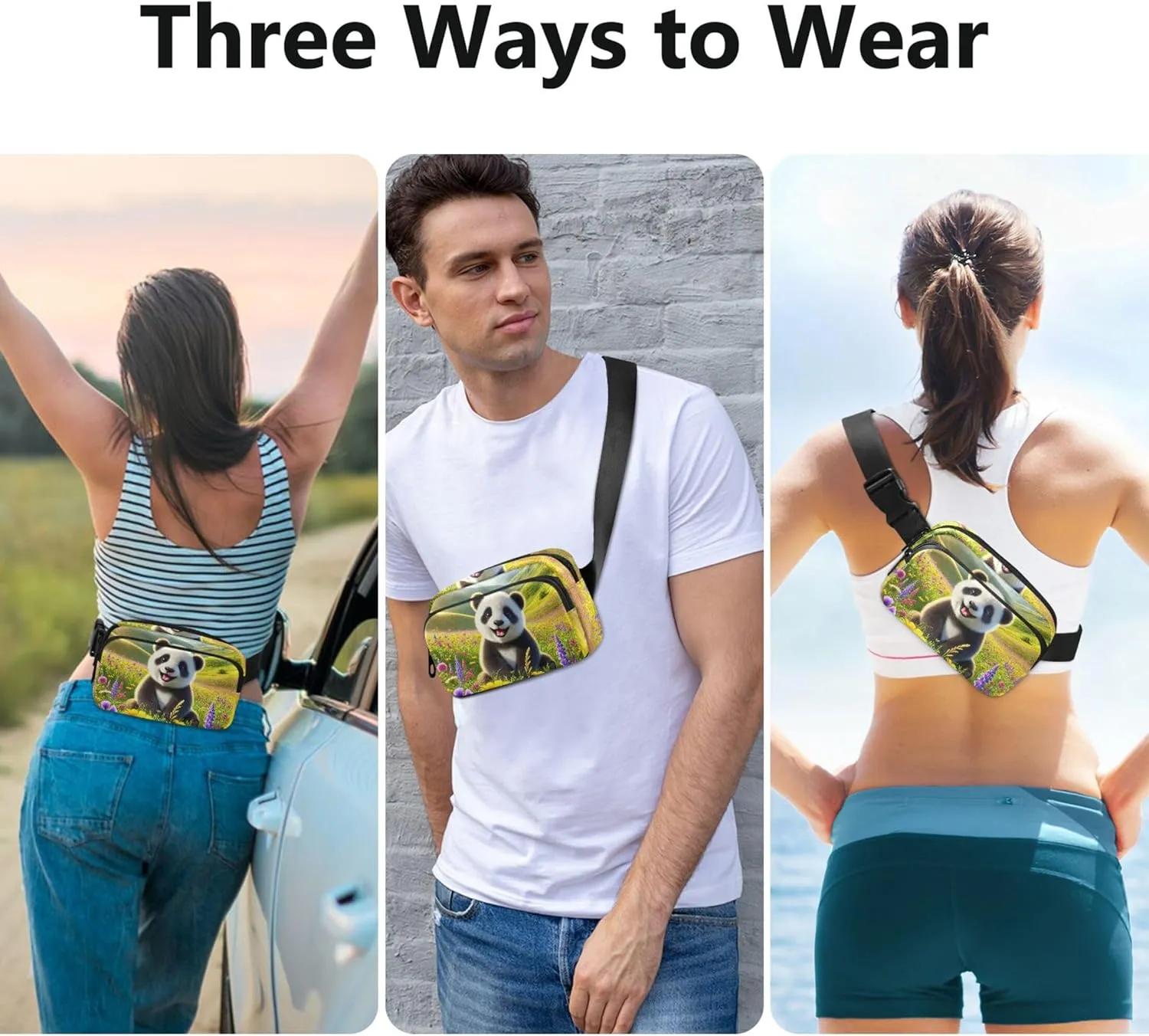 Happy Panda Wildflower Meadow Fanny Packs Women Waterproof Belt Bags Hip Pack Funky Waist Pouch for Women