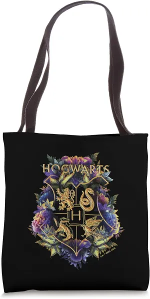 Harry Potter Hogwarts Floral Shield Crest Logo Tote Bag