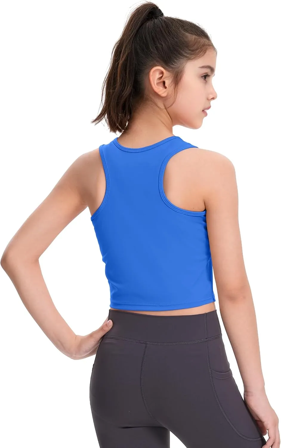 HASMES Girls Athletic Tank Tops Sleeveless Round Neck Basic Cute Dance Crop Tops for Kids 8-14Y