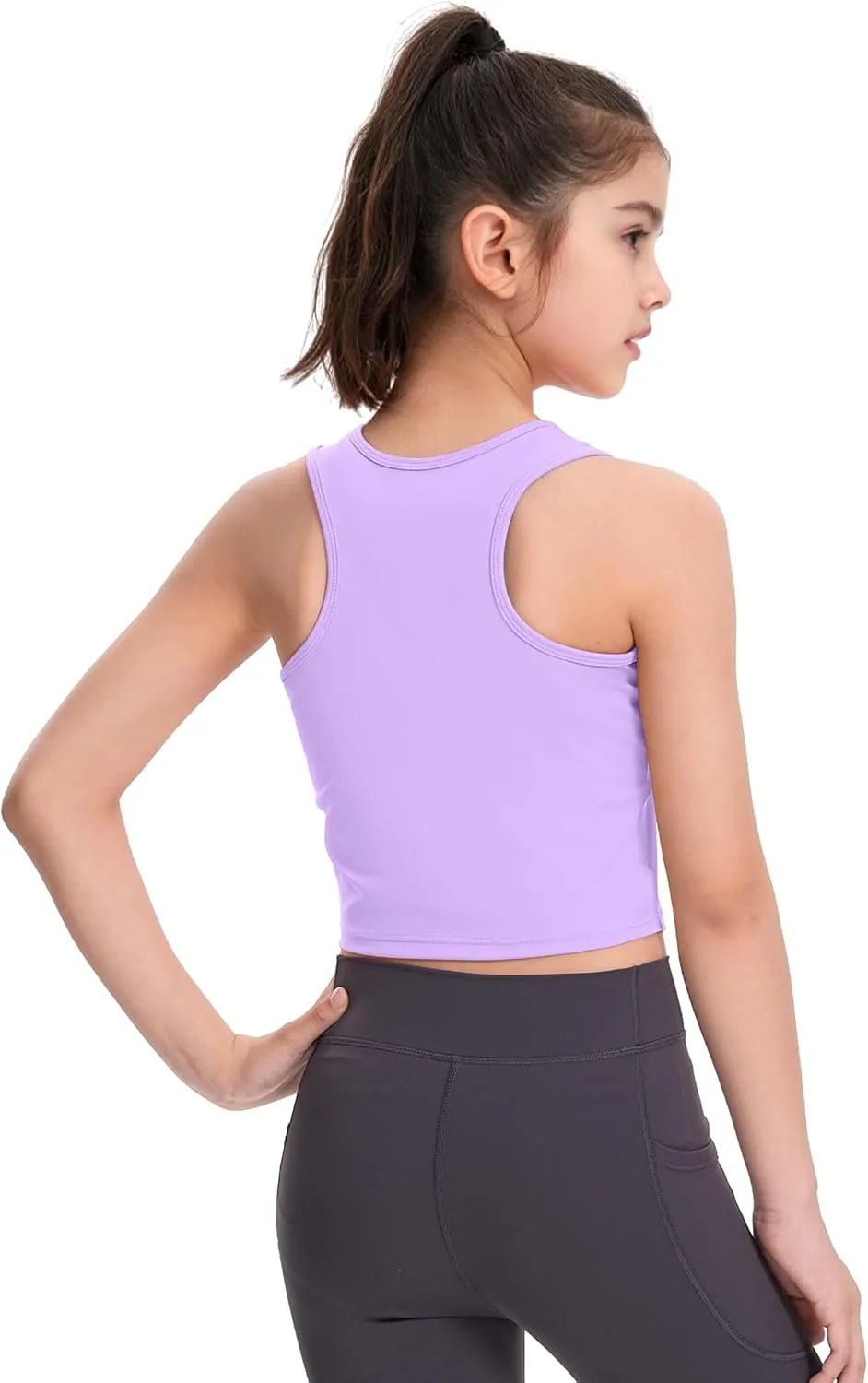 HASMES Girls Athletic Tank Tops Sleeveless Round Neck Basic Cute Dance Crop Tops for Kids 8-14Y