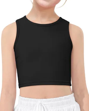 HASMES Girls Athletic Tank Tops Sleeveless Round Neck Basic Cute Dance Crop Tops for Kids 8-14Y