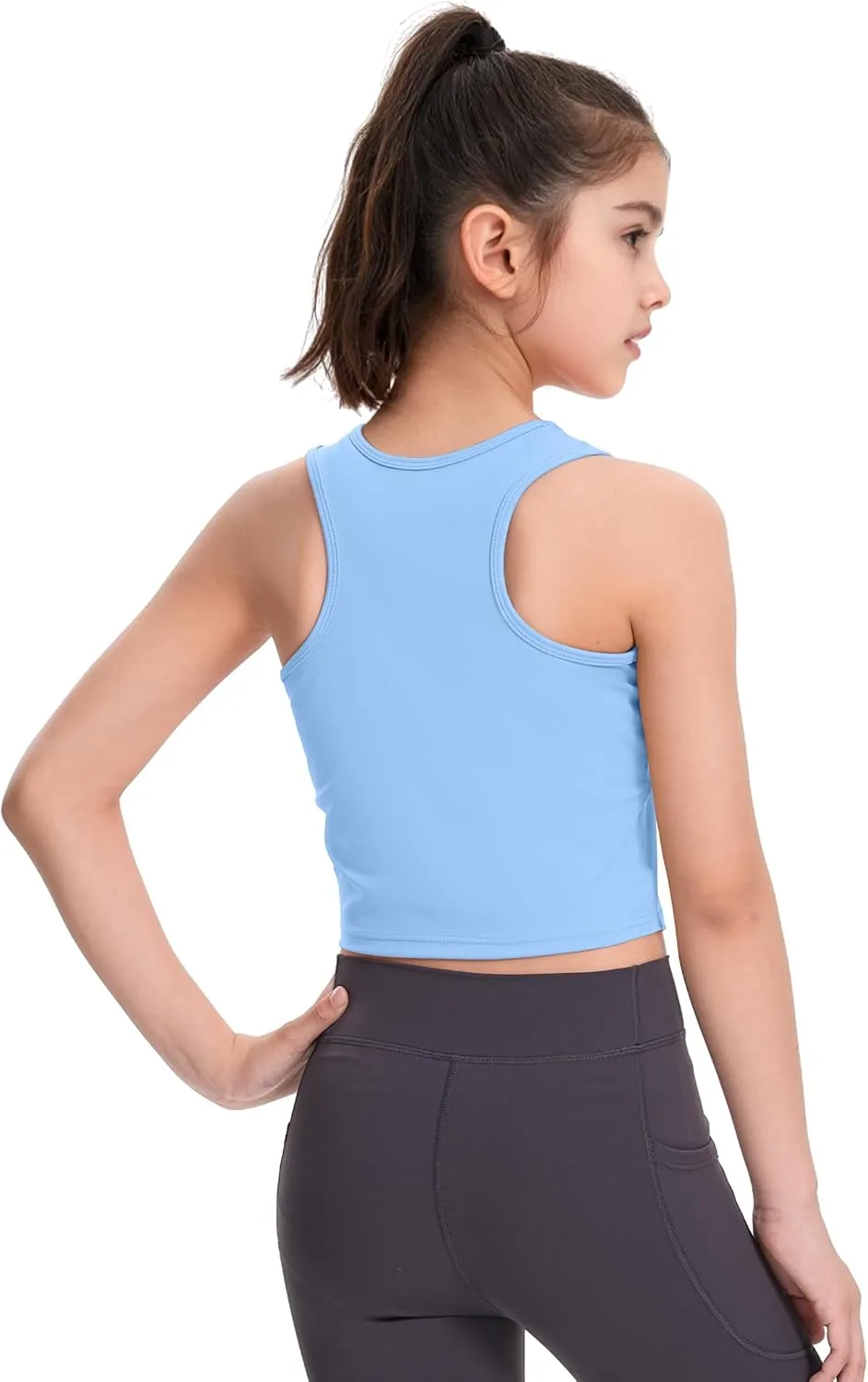 HASMES Girls Athletic Tank Tops Sleeveless Round Neck Basic Cute Dance Crop Tops for Kids 8-14Y