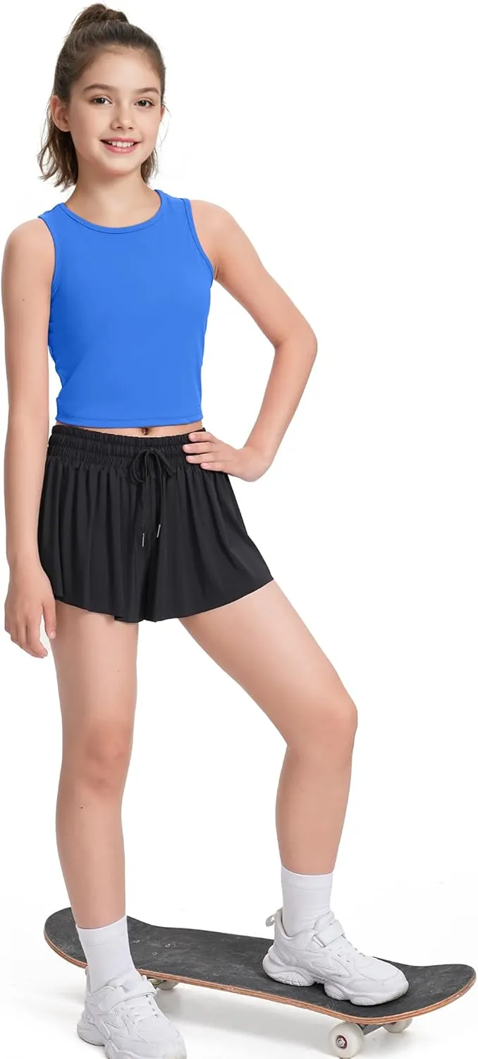 HASMES Girls Athletic Tank Tops Sleeveless Round Neck Basic Cute Dance Crop Tops for Kids 8-14Y