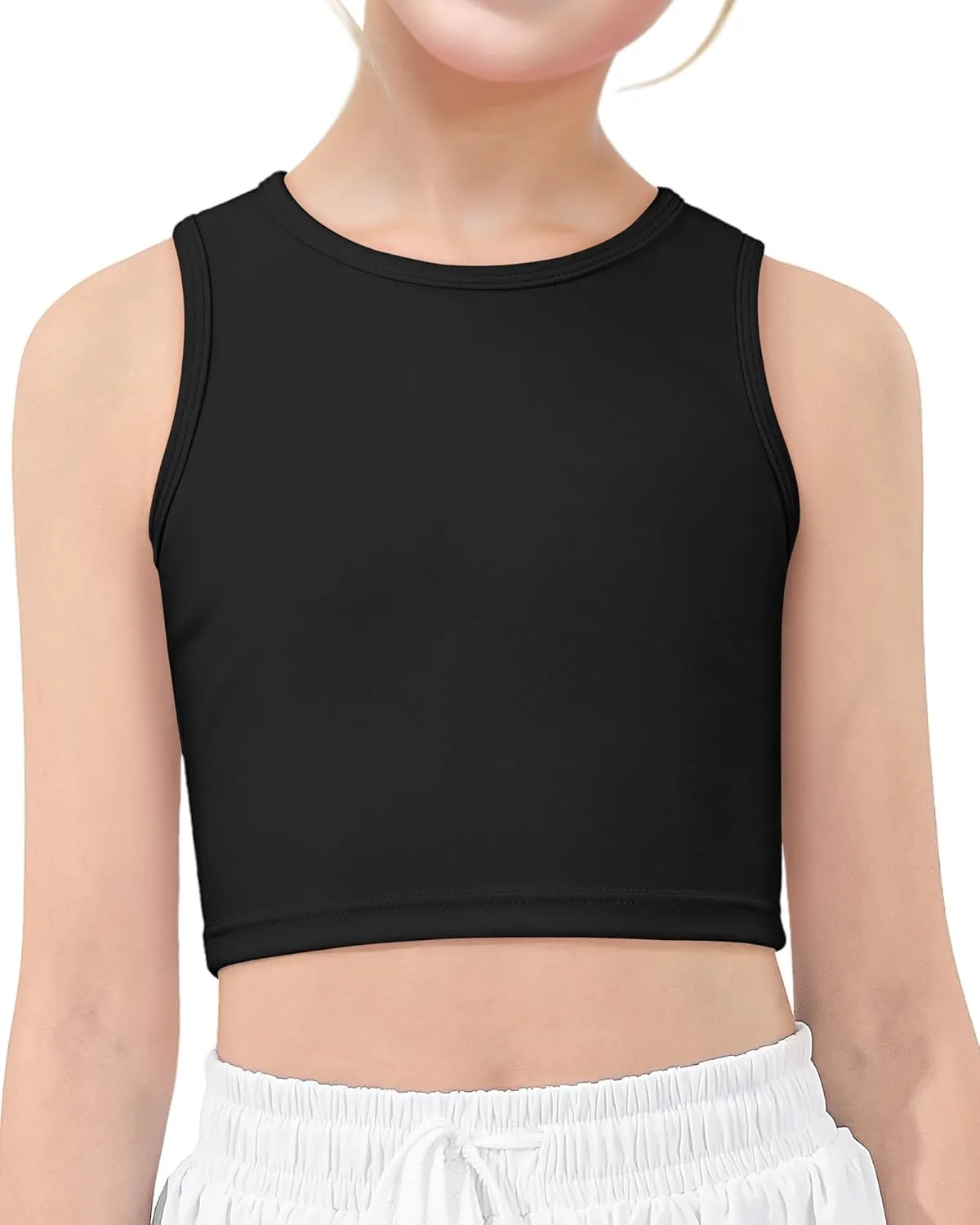HASMES Girls Athletic Tank Tops Sleeveless Round Neck Basic Cute Dance Crop Tops for Kids 8-14Y