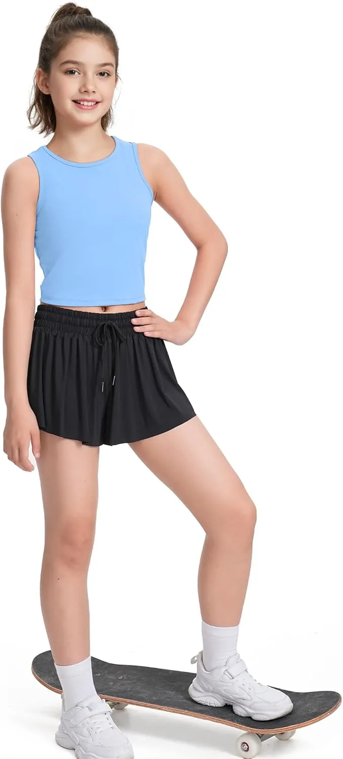 HASMES Girls Athletic Tank Tops Sleeveless Round Neck Basic Cute Dance Crop Tops for Kids 8-14Y