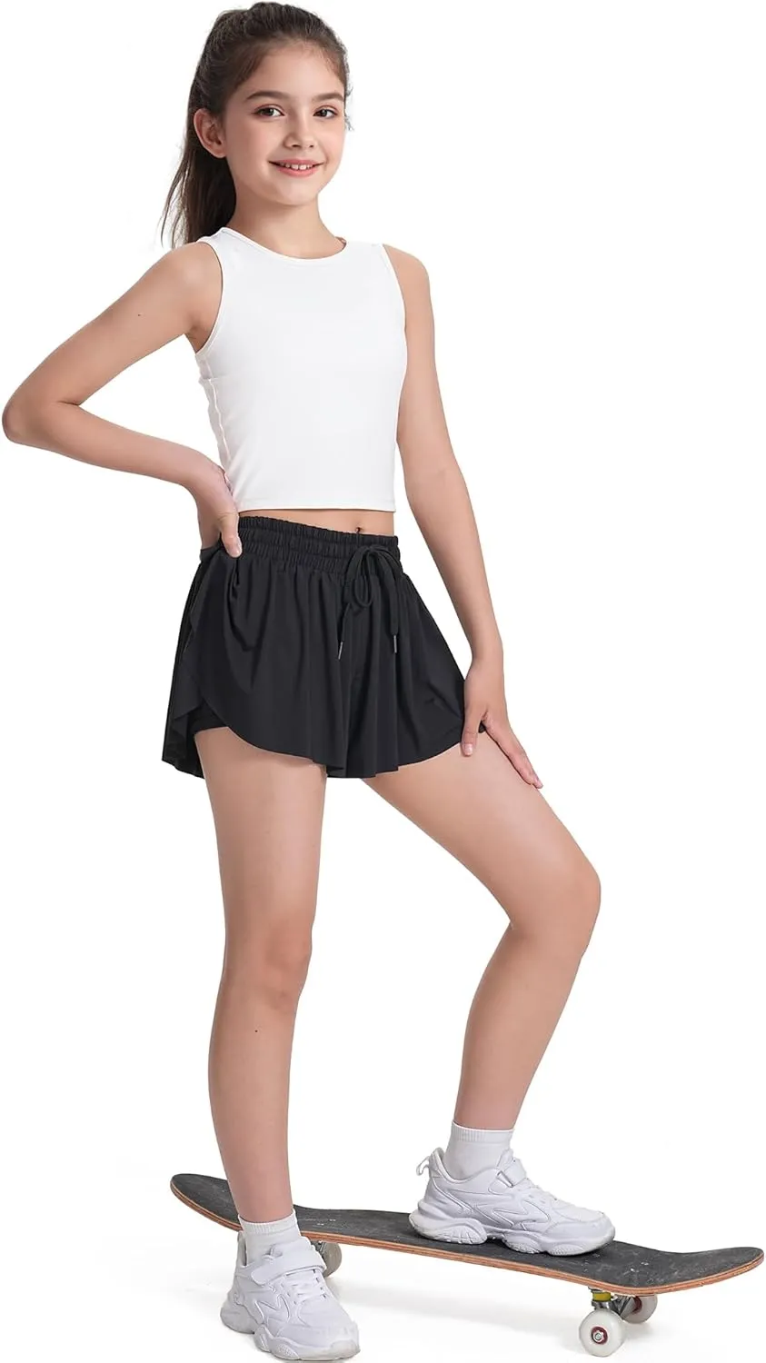 HASMES Girls Athletic Tank Tops Sleeveless Round Neck Basic Cute Dance Crop Tops for Kids 8-14Y