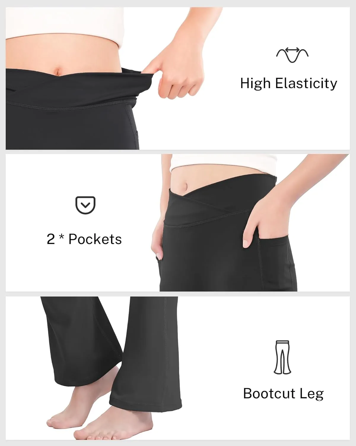 HASMES Girls Flare Leggings with Pockets Kids Bell Bottom High Waisted Flare Yoga Pants for Dance Activewear