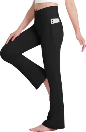 HASMES Girls Flare Leggings with Pockets Kids Bell Bottom High Waisted Flare Yoga Pants for Dance Activewear