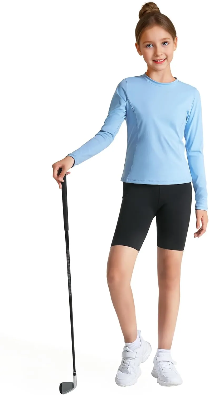 HASMES Girls Long Sleeve Athletic Shirts Active Quick Dry Lightweight Clothes Kids Teens Sports Tees Yoga Basic Tops