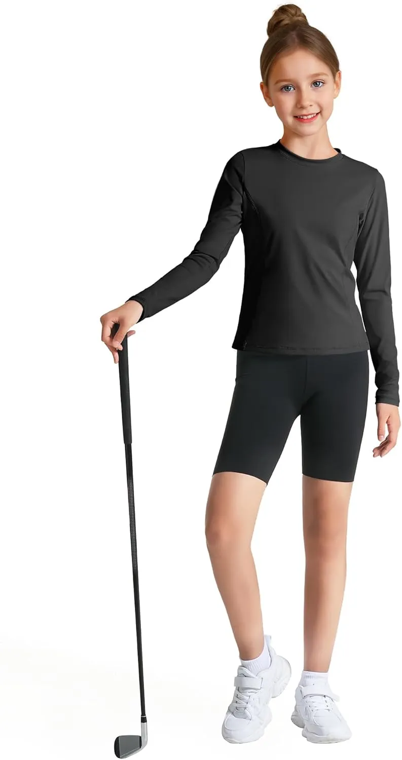 HASMES Girls Long Sleeve Athletic Shirts Active Quick Dry Lightweight Clothes Kids Teens Sports Tees Yoga Basic Tops