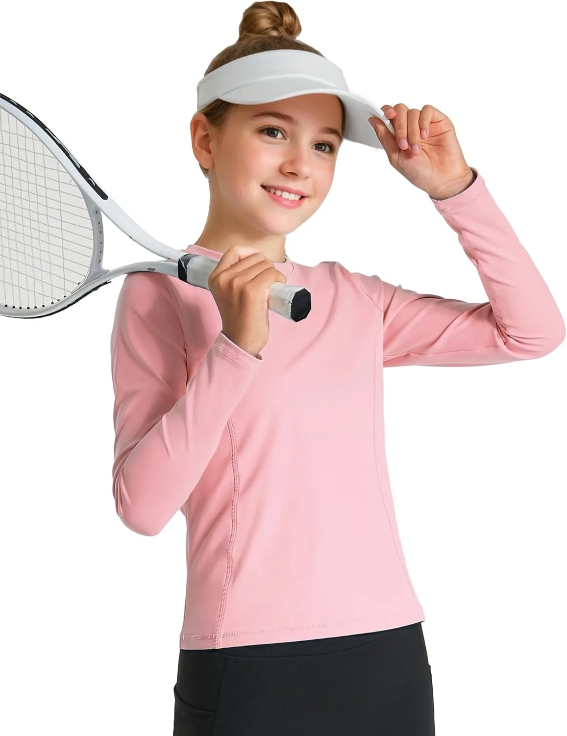 HASMES Girls Long Sleeve Athletic Shirts Active Quick Dry Lightweight Clothes Kids Teens Sports Tees Yoga Basic Tops