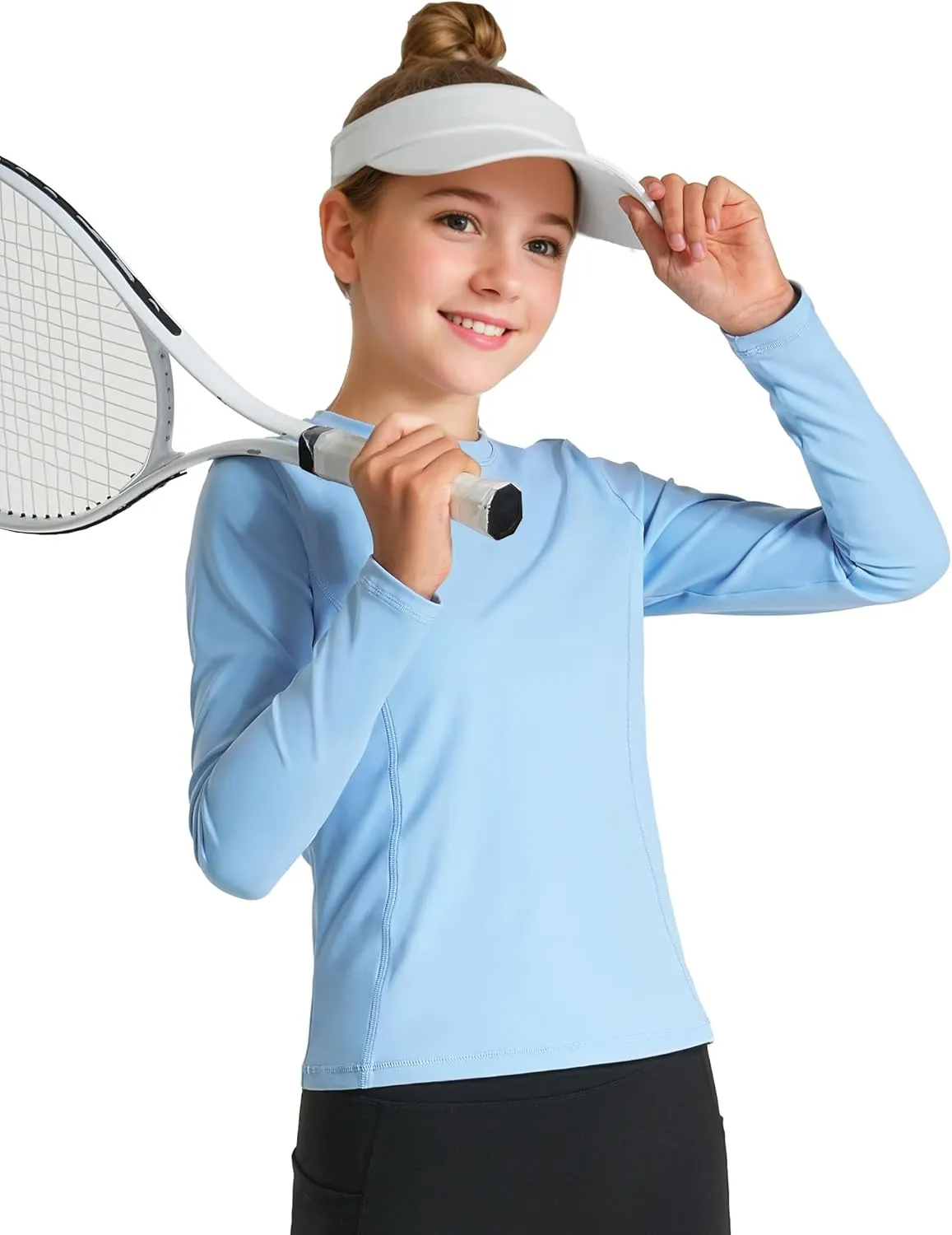 HASMES Girls Long Sleeve Athletic Shirts Active Quick Dry Lightweight Clothes Kids Teens Sports Tees Yoga Basic Tops