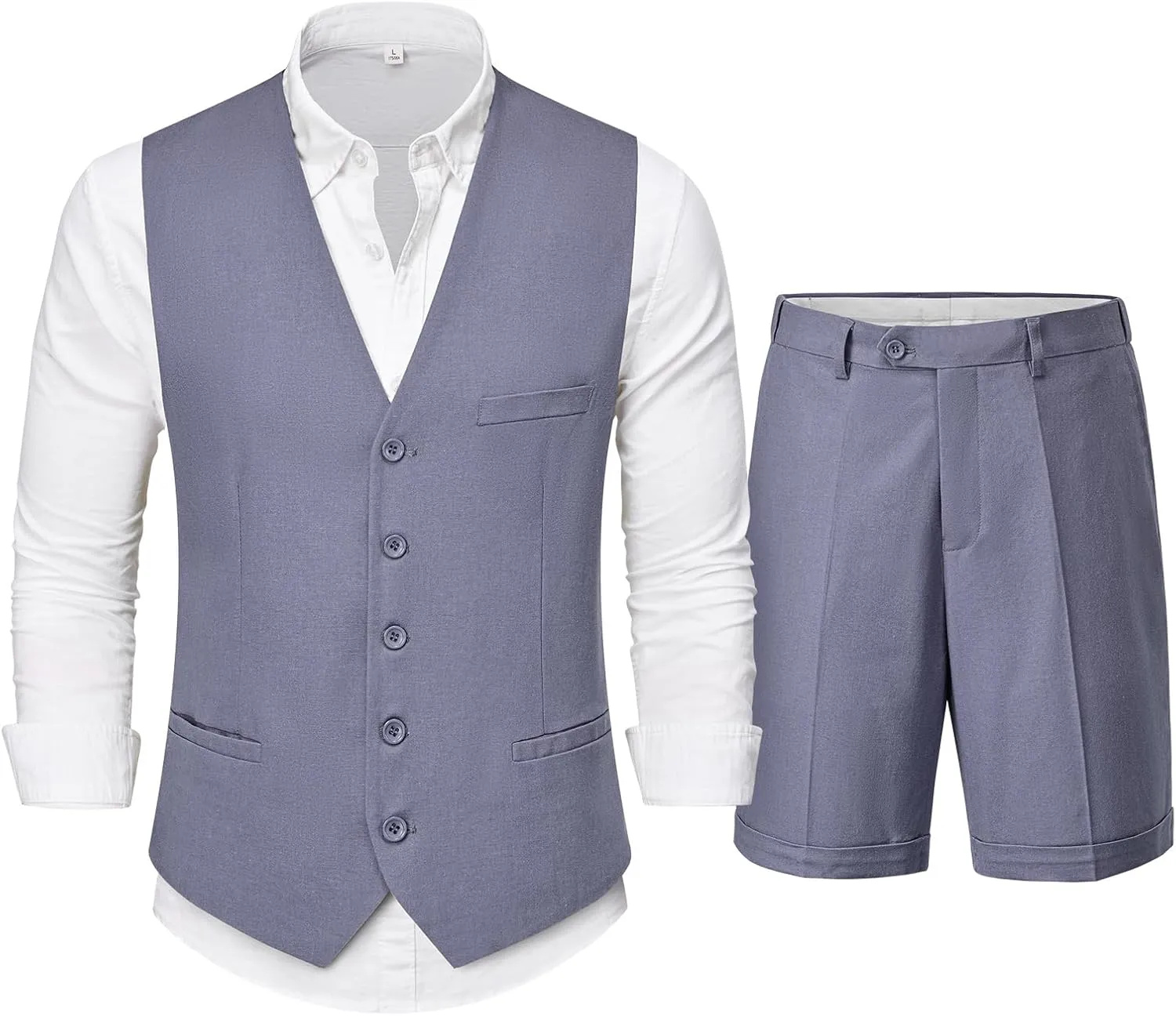 Hihawk Mens 2-Piece Linen Vest Pants, Lightweight Waistcoat Shorts, Casual Wedding Beach Summer Prom Homecoming Outfit