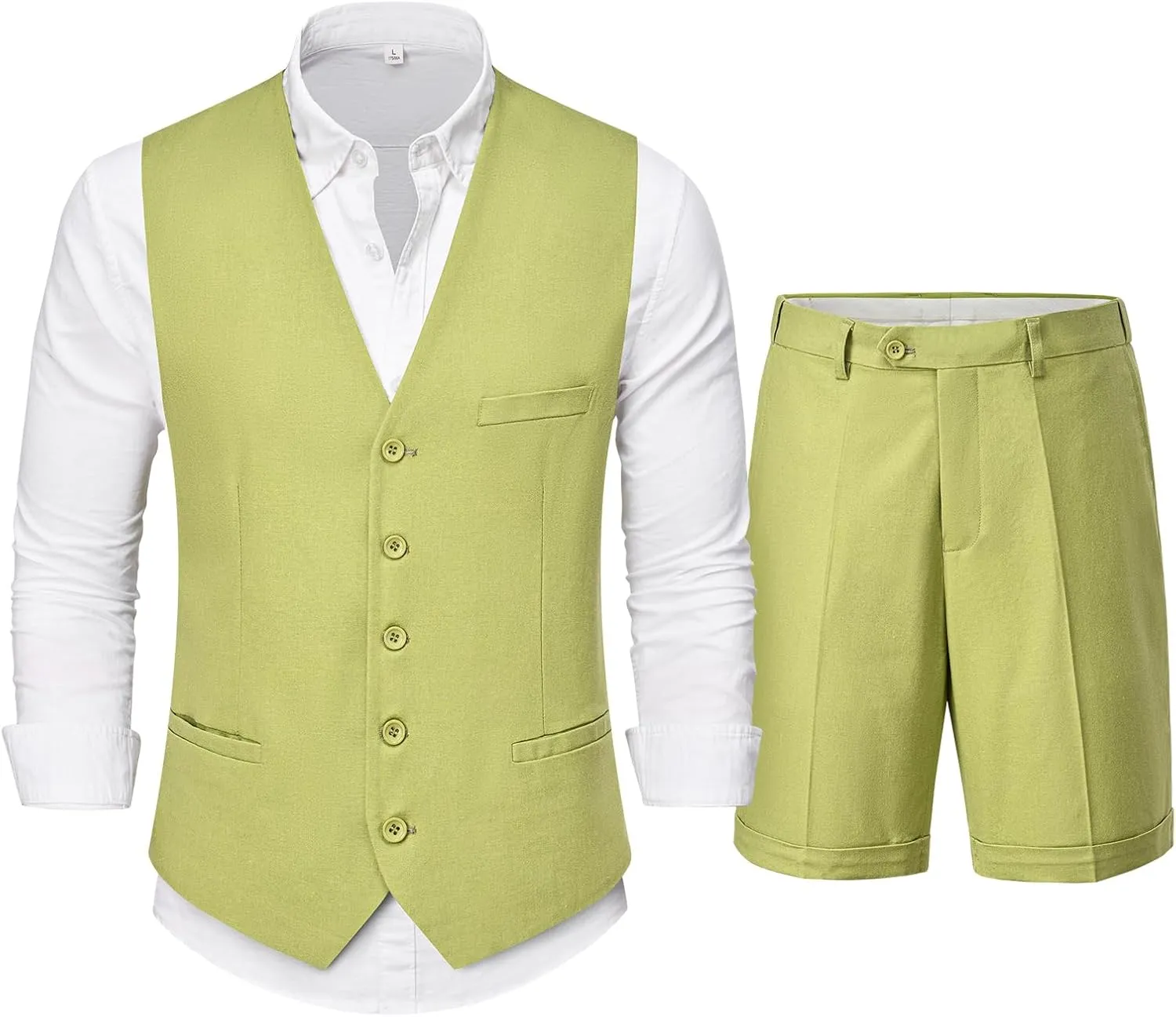 Hihawk Mens 2-Piece Linen Vest Pants, Lightweight Waistcoat Shorts, Casual Wedding Beach Summer Prom Homecoming Outfit