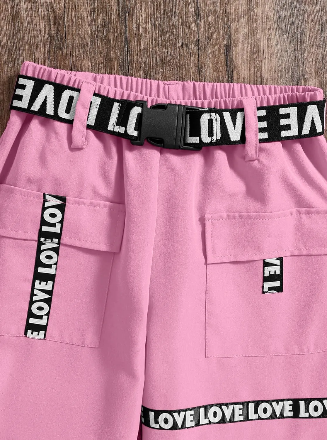 Hilinker Girls Cargo Pants Loose Hip Hop Dance Pants Elastic Waist Letters Jogger Pants
