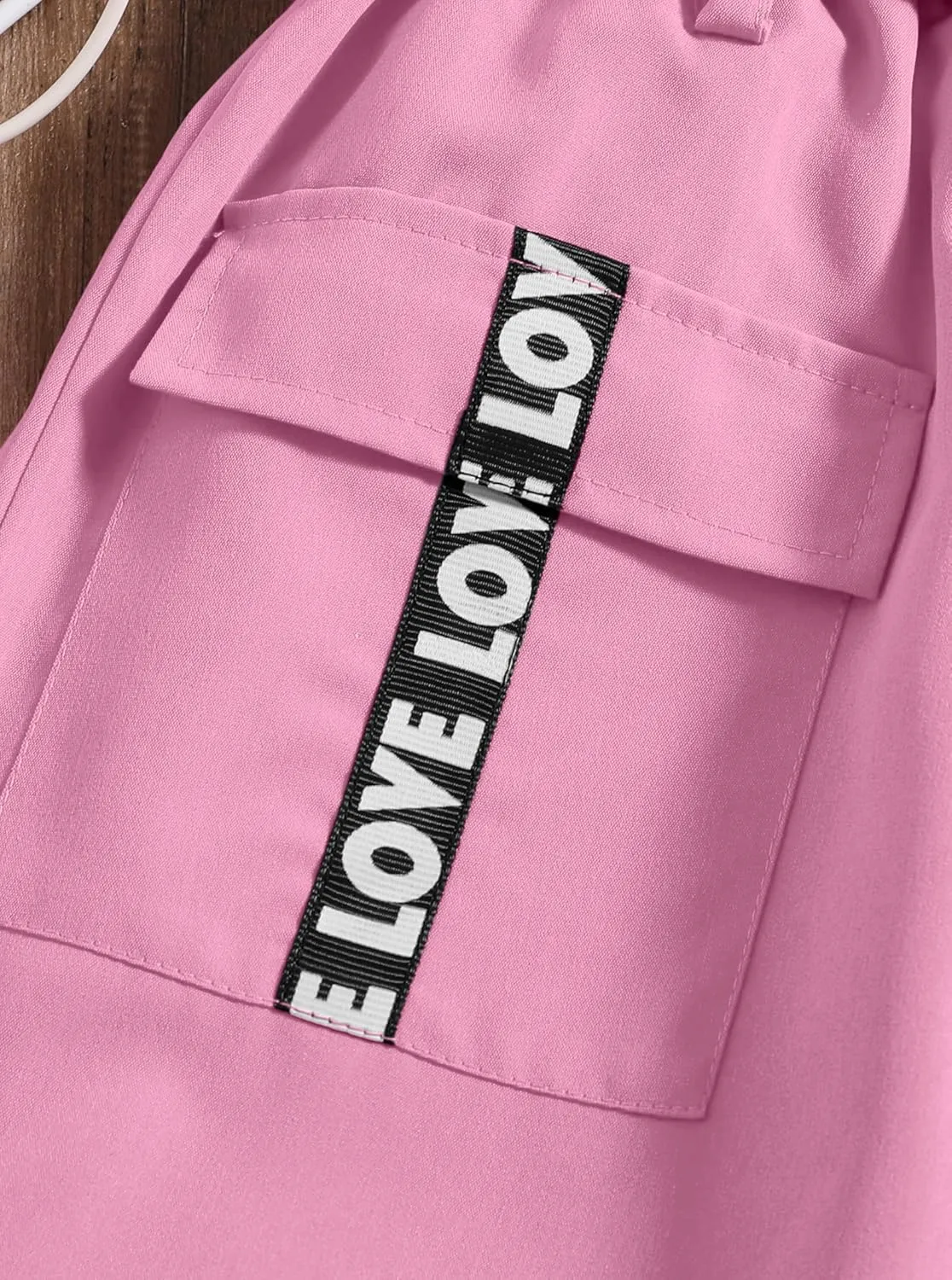 Hilinker Girls Cargo Pants Loose Hip Hop Dance Pants Elastic Waist Letters Jogger Pants