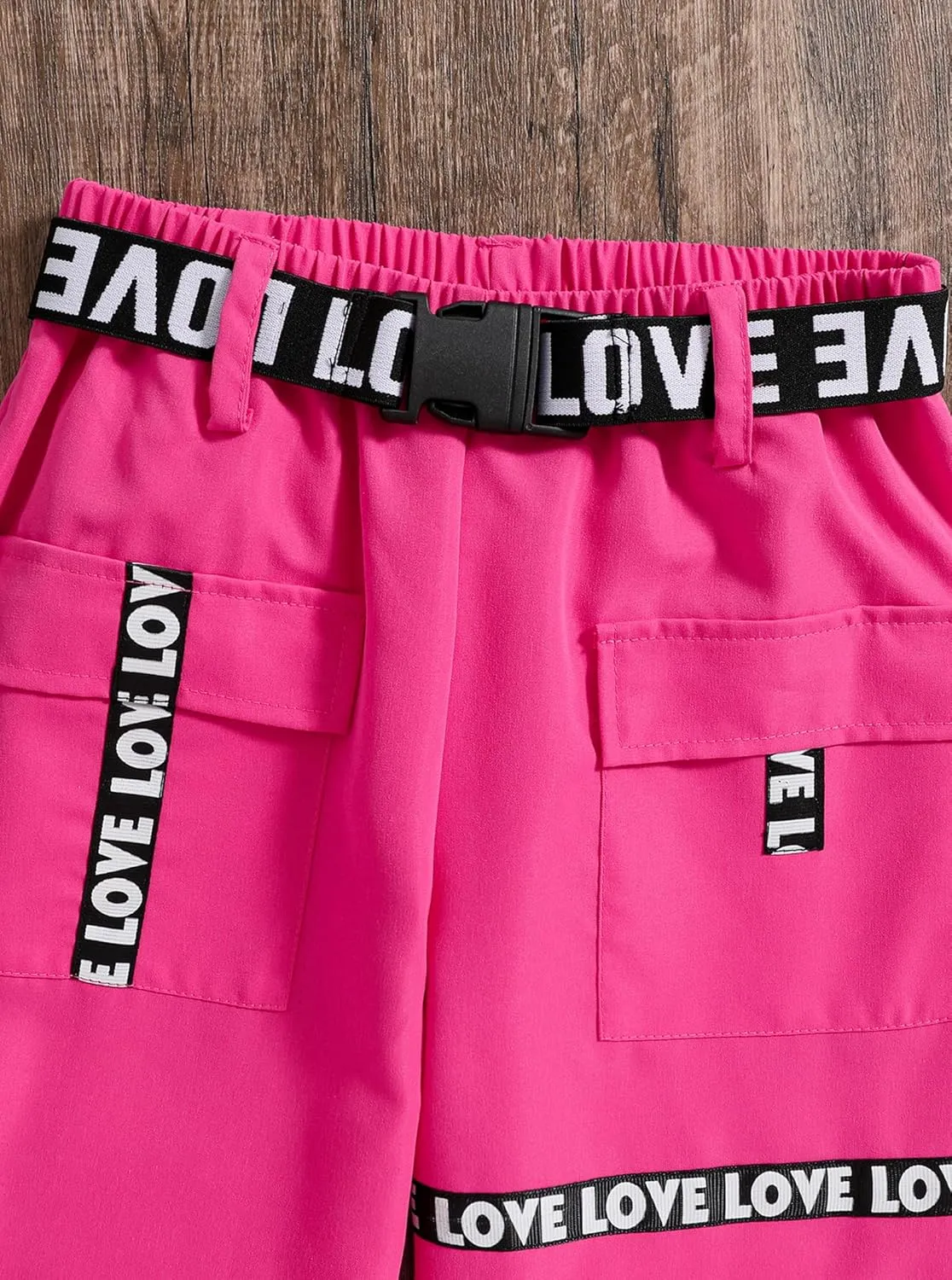 Hilinker Girls Cargo Pants Loose Hip Hop Dance Pants Elastic Waist Letters Jogger Pants