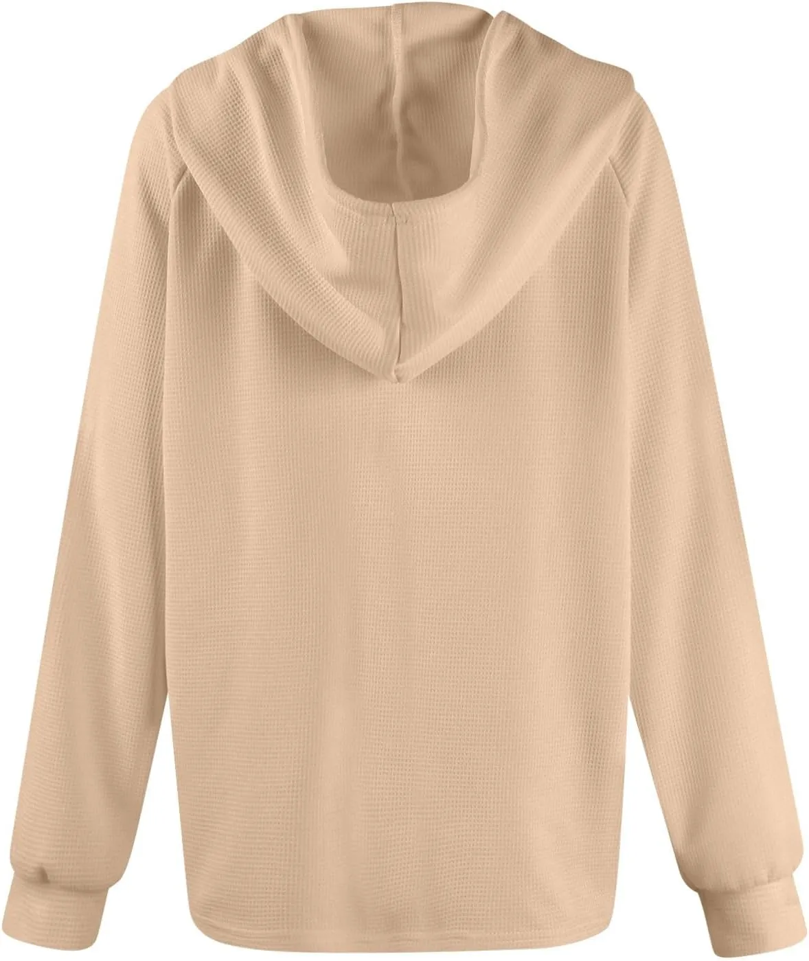 Hoodies for Women Waffle Knit Long Sleeve Drawstring Button V Neck Casual Pullover Sweatshirt Fall Hooded Tops