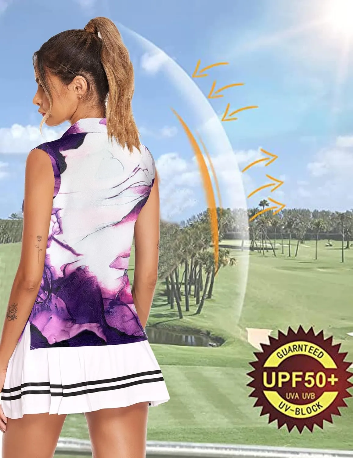HOTLOOX Women Sleeveless Golf Polo Shirts Summer 2025 UPF 50  Zipper V Neck Tennis Tank Top S-XXL