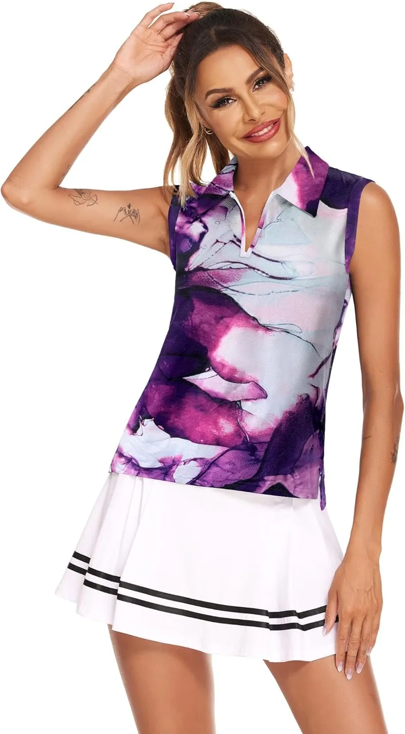 HOTLOOX Women Sleeveless Golf Polo Shirts Summer 2025 UPF 50  Zipper V Neck Tennis Tank Top S-XXL
