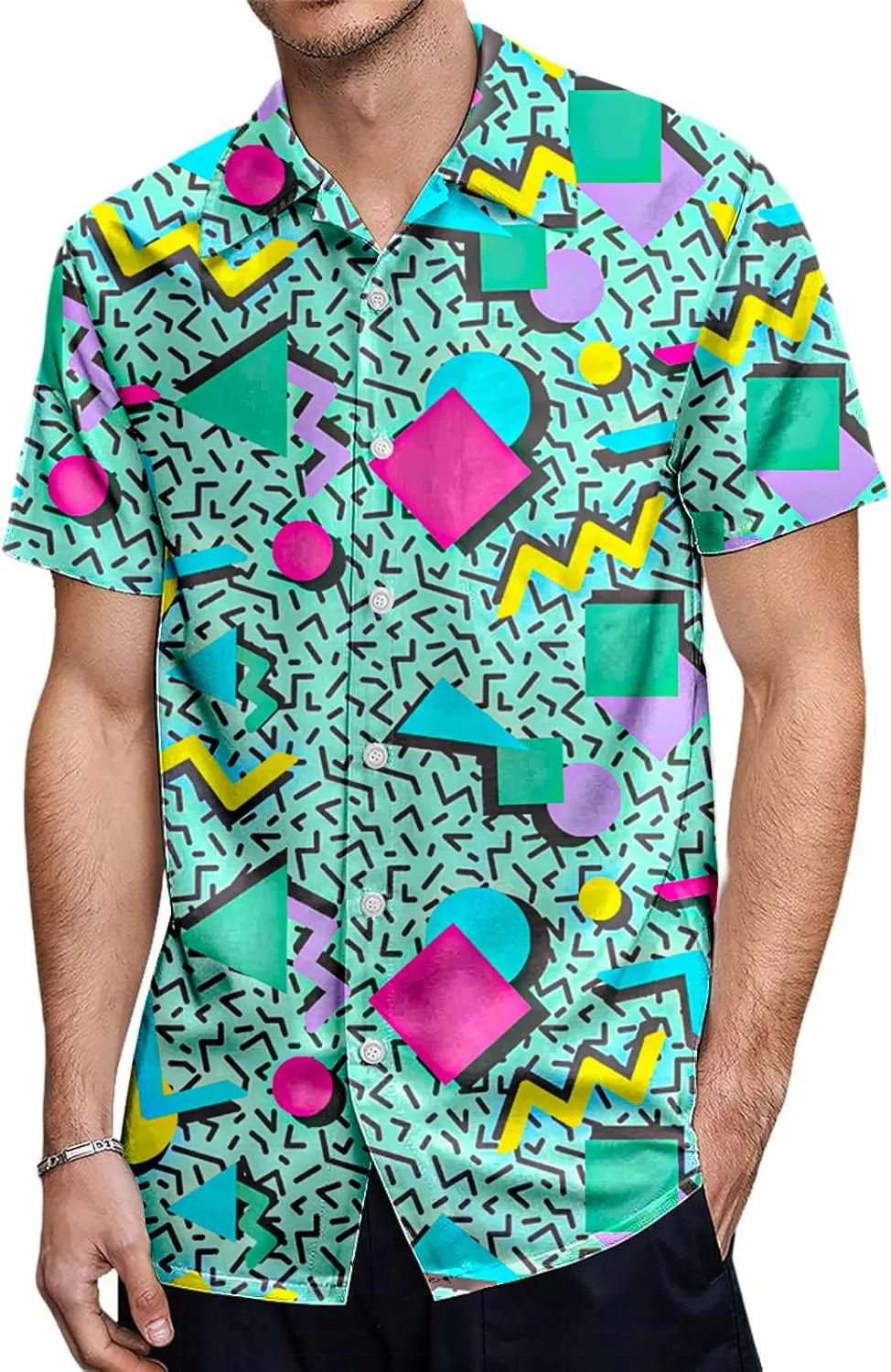 HUGLAZY 80s 90s Outfit Hawaiian Shirt for Men Big and Tall Short Sleeve Button Down Shirts Funny Party Outfit