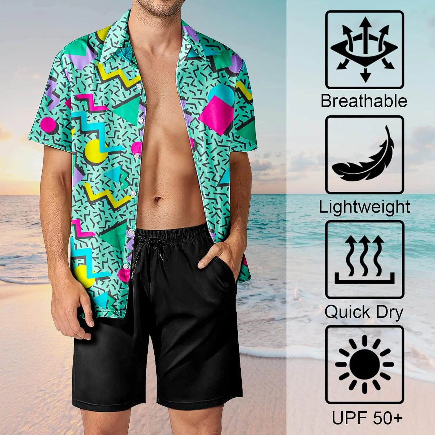 HUGLAZY 80s 90s Outfit Hawaiian Shirt for Men Big and Tall Short Sleeve Button Down Shirts Funny Party Outfit