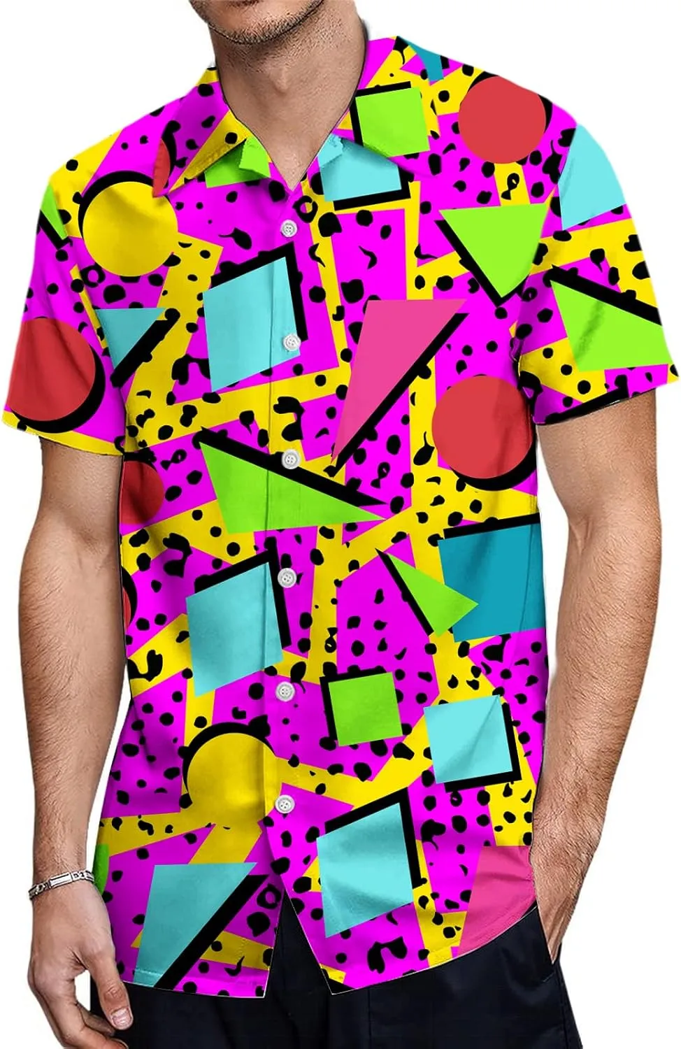 HUGLAZY 80s 90s Outfit Hawaiian Shirt for Men Big and Tall Short Sleeve Button Down Shirts Funny Party Outfit