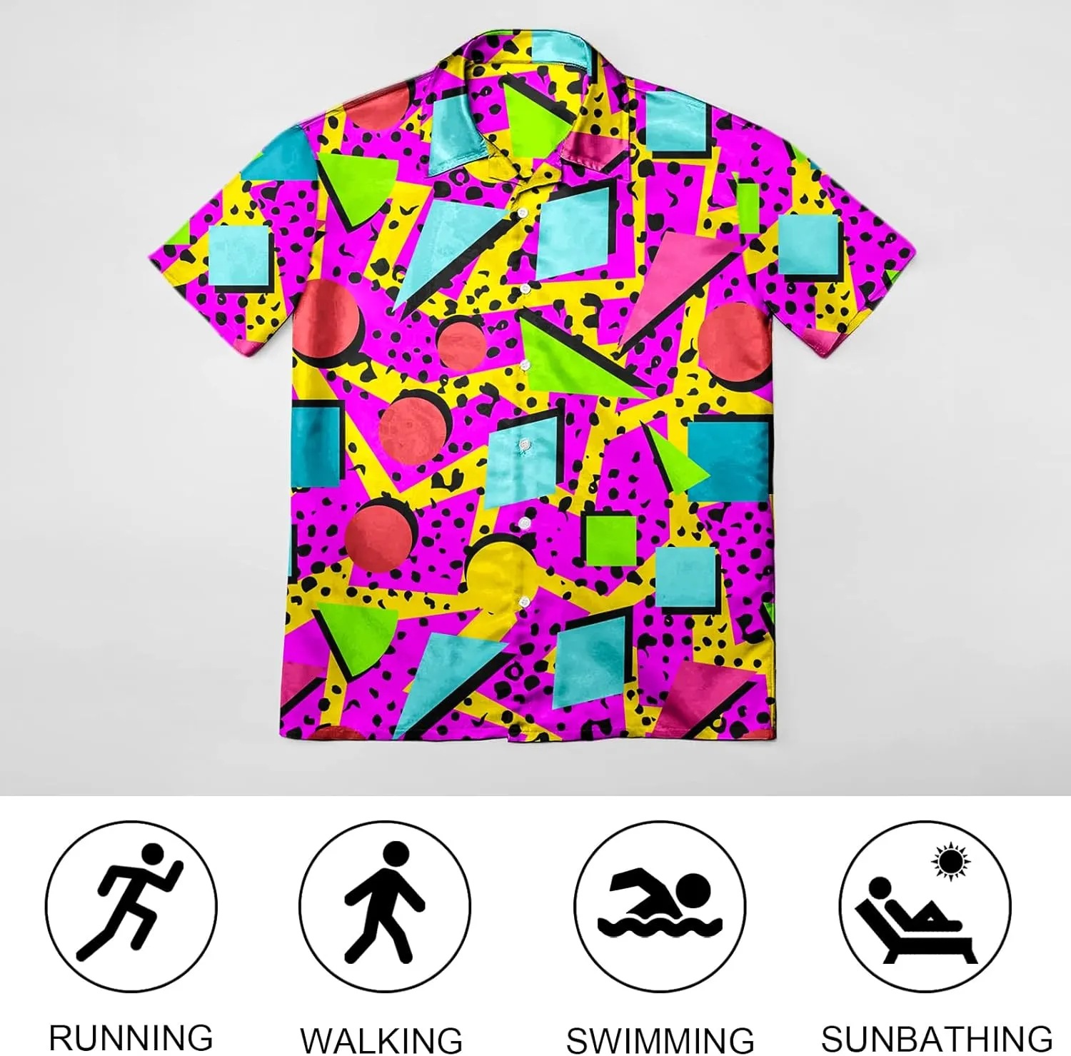 HUGLAZY 80s 90s Outfit Hawaiian Shirt for Men Big and Tall Short Sleeve Button Down Shirts Funny Party Outfit