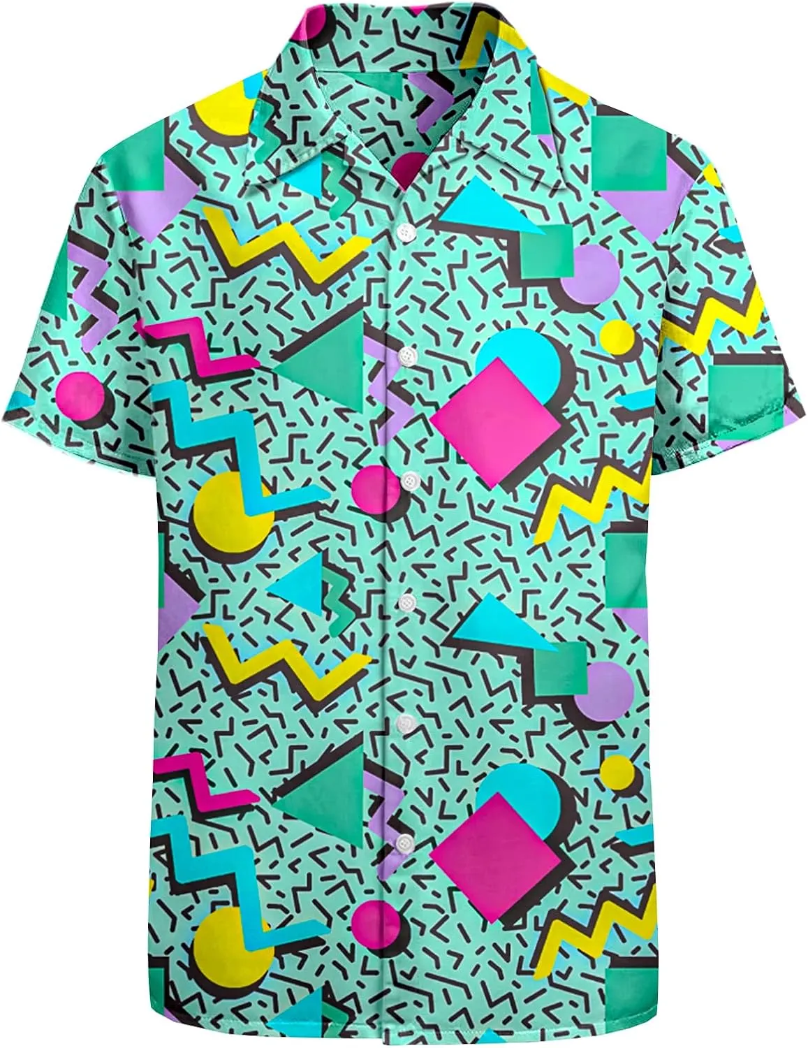 HUGLAZY 80s 90s Outfit Hawaiian Shirt for Men Big and Tall Short Sleeve Button Down Shirts Funny Party Outfit