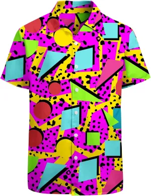 HUGLAZY 80s 90s Outfit Hawaiian Shirt for Men Big and Tall Short Sleeve Button Down Shirts Funny Party Outfit