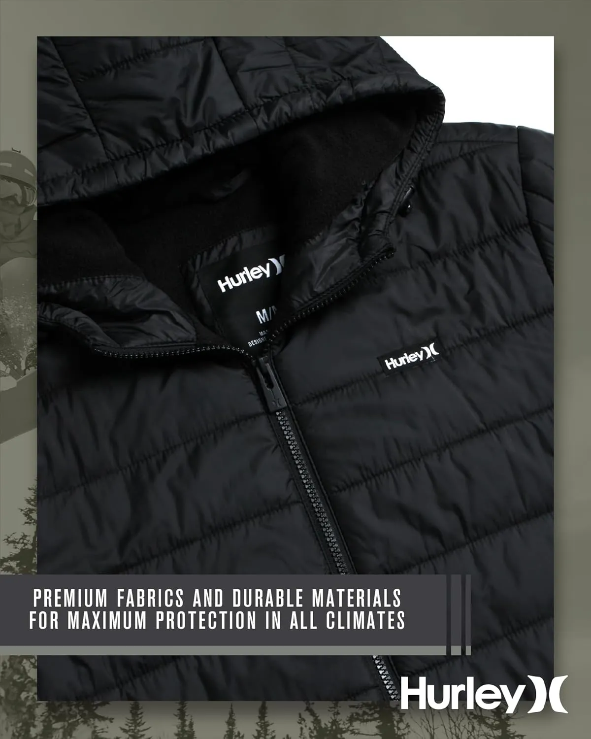 Hurley Men's Quilted Puffer Jacket - Lightweight Hooded Fleece Lined Packable Puffer Jacket - Outdoor Jackets for Men (S-XL)