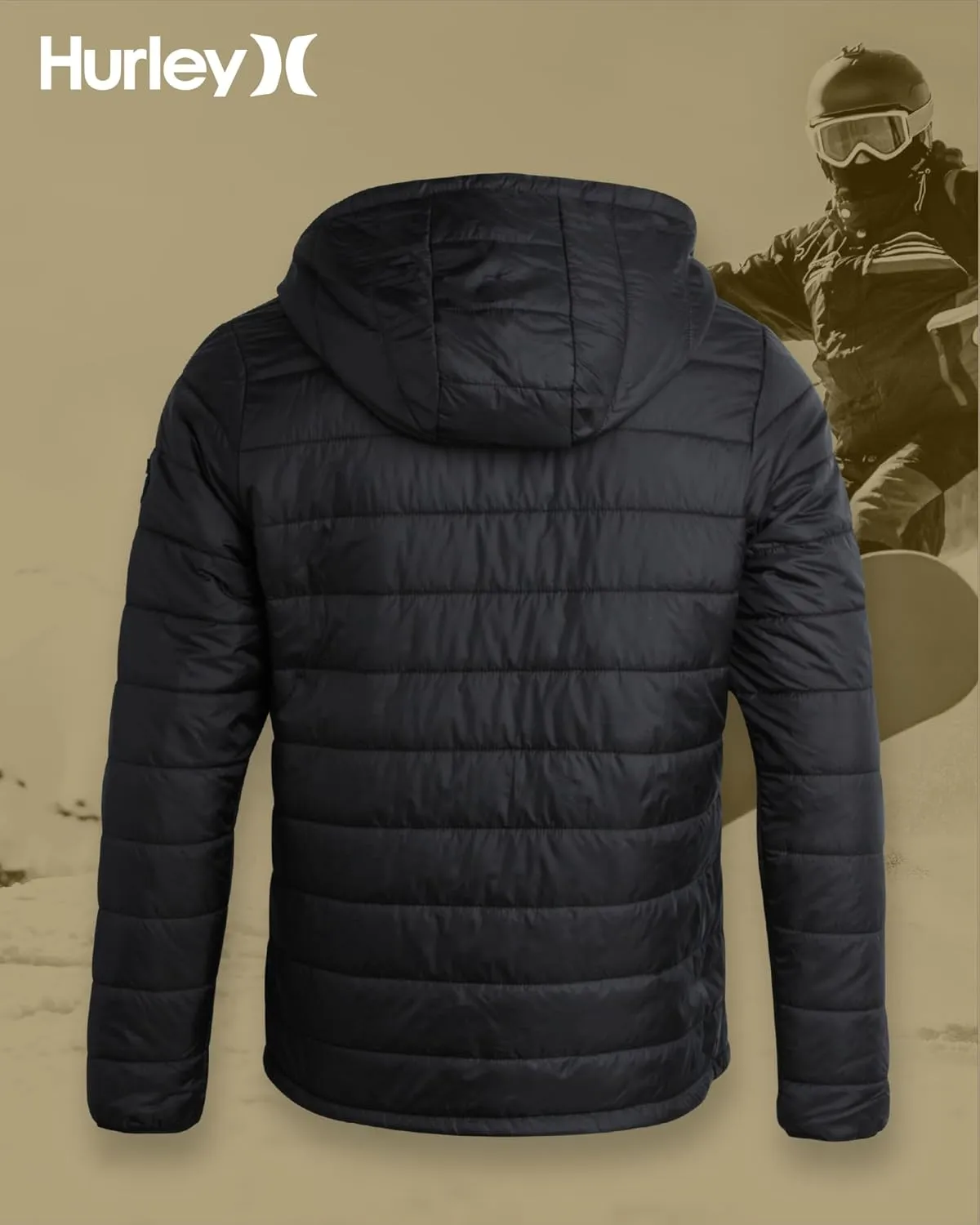 Hurley Men's Quilted Puffer Jacket - Lightweight Hooded Fleece Lined Packable Puffer Jacket - Outdoor Jackets for Men (S-XL)