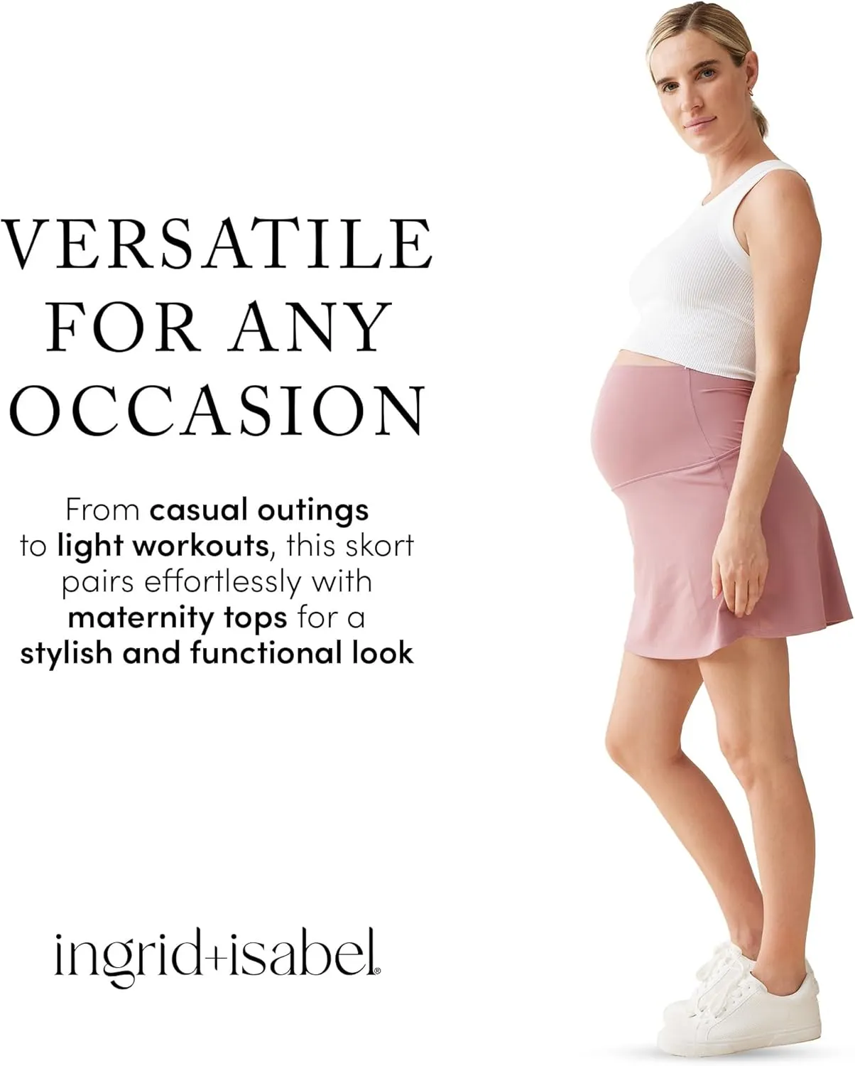 Ingrid & Isabel Basics Active Maternity Skort - High Waisted Skirt with Built in Shorts