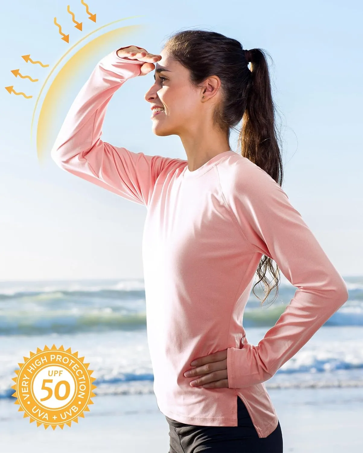 isnowood Women's Sun Protection Long Sleeve Shirts, UPF 50  UV Rash Guard Swim Clothing, Workout Hiking Running Athletic Tops