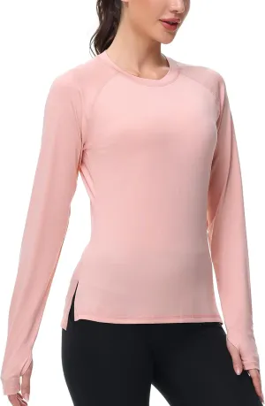 isnowood Women's Sun Protection Long Sleeve Shirts, UPF 50  UV Rash Guard Swim Clothing, Workout Hiking Running Athletic Tops
