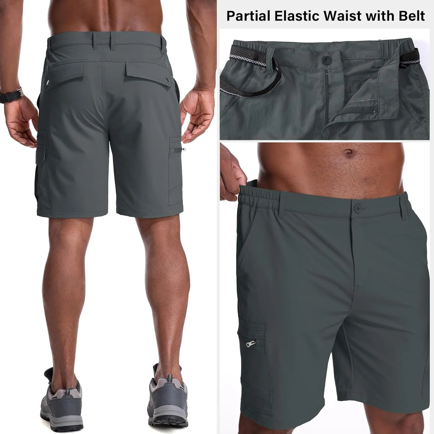 Jessie Kidden Mens Outdoor Casual Expandable Waist Lightweight Water Resistant Quick Dry Fishing Hiking Shorts