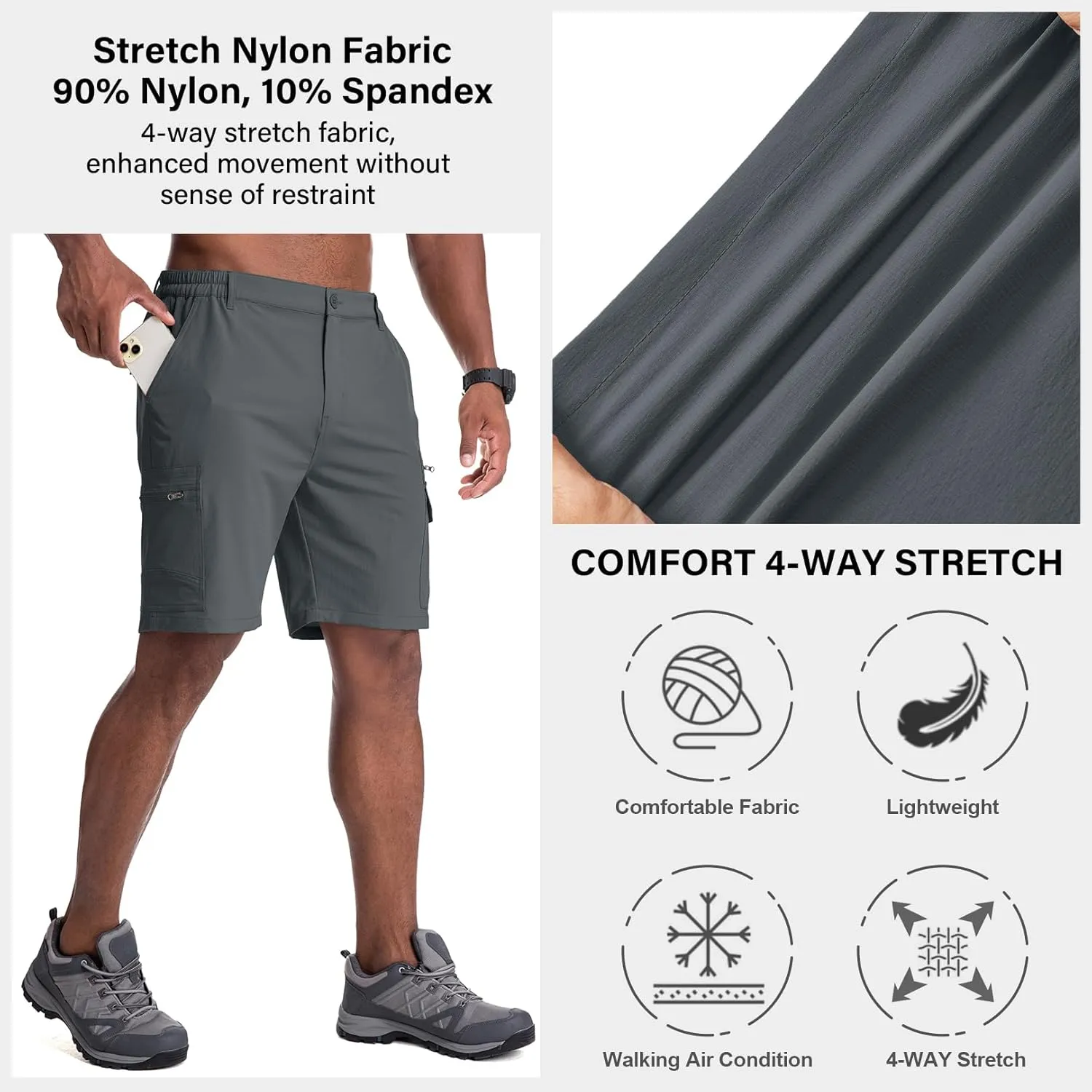 Jessie Kidden Mens Outdoor Casual Expandable Waist Lightweight Water Resistant Quick Dry Fishing Hiking Shorts