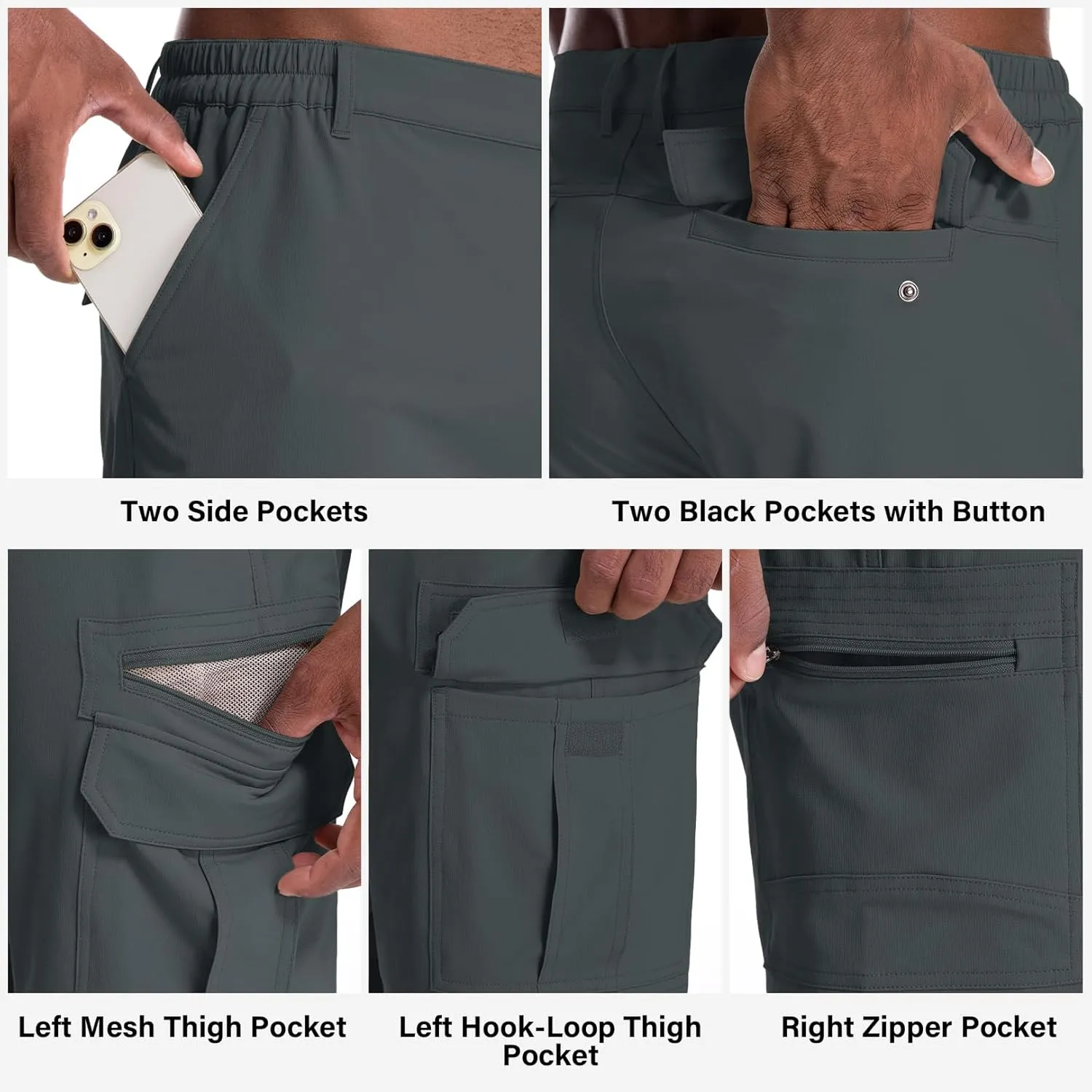 Jessie Kidden Mens Outdoor Casual Expandable Waist Lightweight Water Resistant Quick Dry Fishing Hiking Shorts
