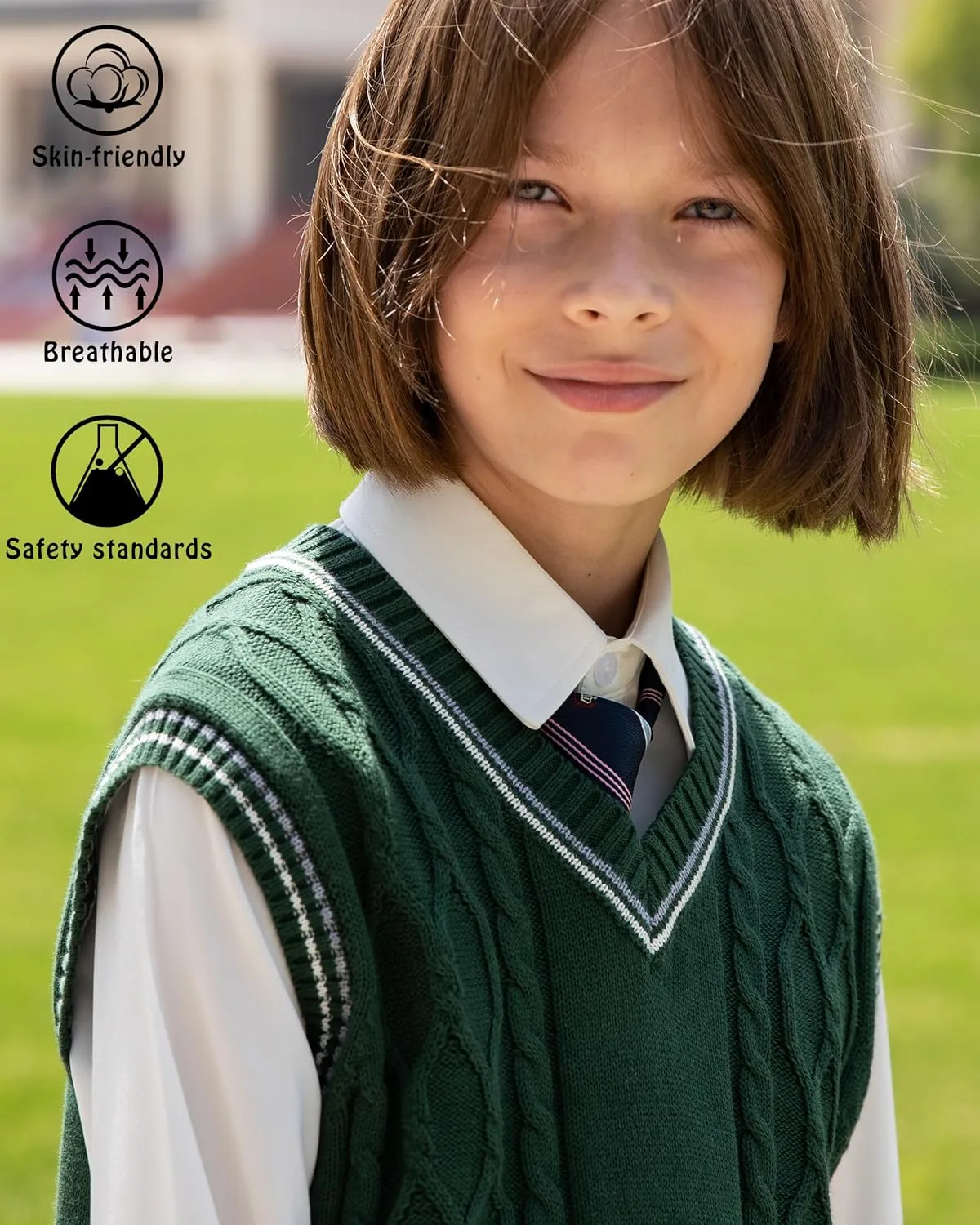 JSTEX Boys Sweater Vest 100% Cotton Kids Uniform Vest Girls V-Neck Sleeveless Knit Pullover for Size 4-14